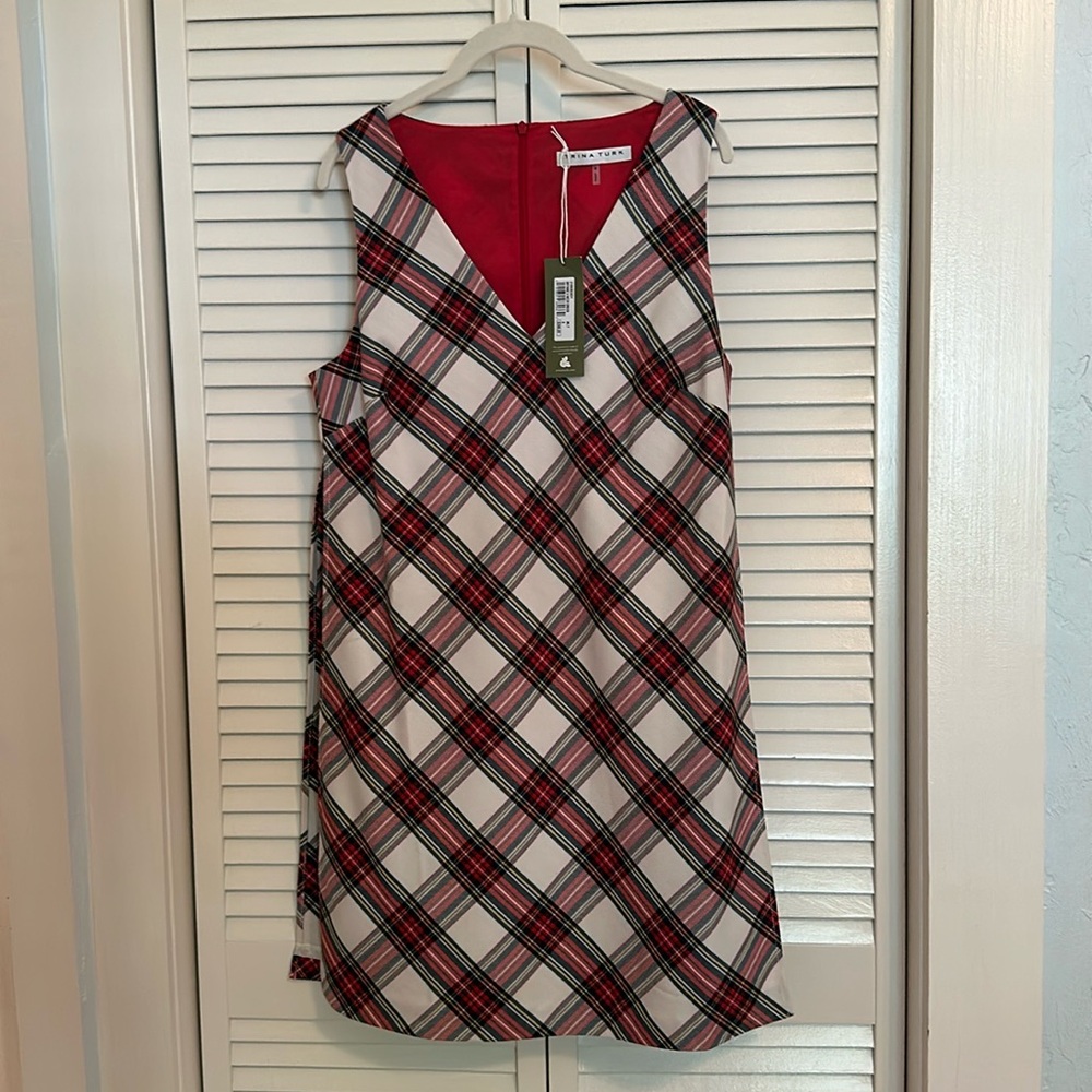 Trina Turk “Brynne” Holiday Tartan Plaid Sleeveless Shift Dress